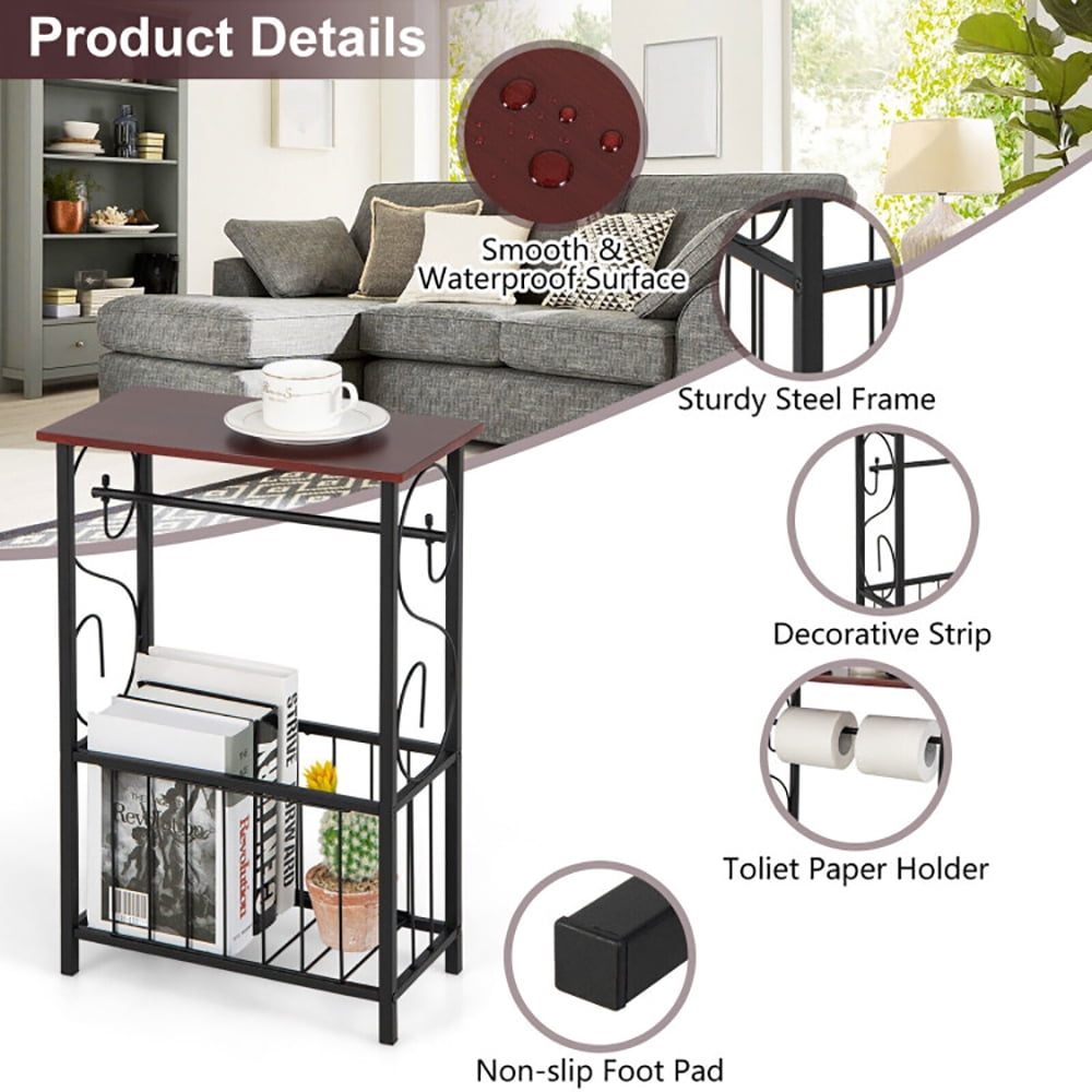 Finihen End Side Table, Side Sofa Narrow Table with Removable Paper Holder, Sofa Side Table, Bed Side Table, for Living Room, Bedroom, Brown Finihen End Side Table, Side Sofa Narrow Table with Removable Paper Holder, Sofa Side Table, Bed Side Table, for Living Room, Bedroom, Brown