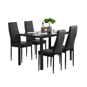 Zimtown New Modern 5 Pcs Dining Table Set With 4 Leather Chairs