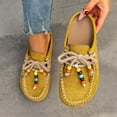 thumbnail image 2 of Yellow Ladies Flat Shoes Beaded Laced Soft Flock Moccasin Stitching Ethnic Inspired Slip On Versatile Casual Light Daily Wear Size 42, 2 of 5