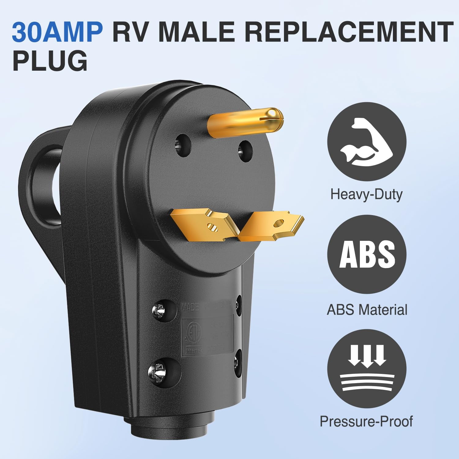 Nilight 30 Amp RV Male Replacement Plug 125 Volt Heavy Duty with Handle ETL Listed NEMA TT-30P for Camper Caravan Motorhome Van Trailer