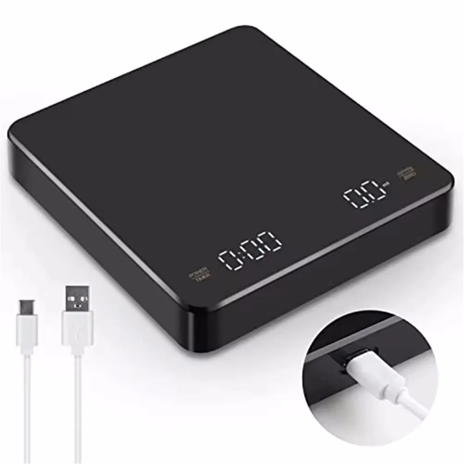 USB Digital Rechargeable Coffee Scale with Timer LED Screen Espresso  0.1g to 3kg High Accuracy Measuring Kitchen Scale