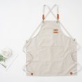 thumbnail image 2 of Delantales de chef para hombres y mujeres con bolsillos grandes, delantal de trabajo ajustable de alta resistencia con espalda cruzada de lona de algodón engrosada lavada, talla M a XXL, 2 of 6