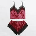 thumbnail image 4 of LYEAA Womens Silk Pajamas Short Set Valentine's Day Two Piece Soft Nightwear Lace V Neck Sling Tops with Shorts Cozy Loungewear Ladies Solid Casual Sleepwear Sleepsuits Red M, 4 of 8