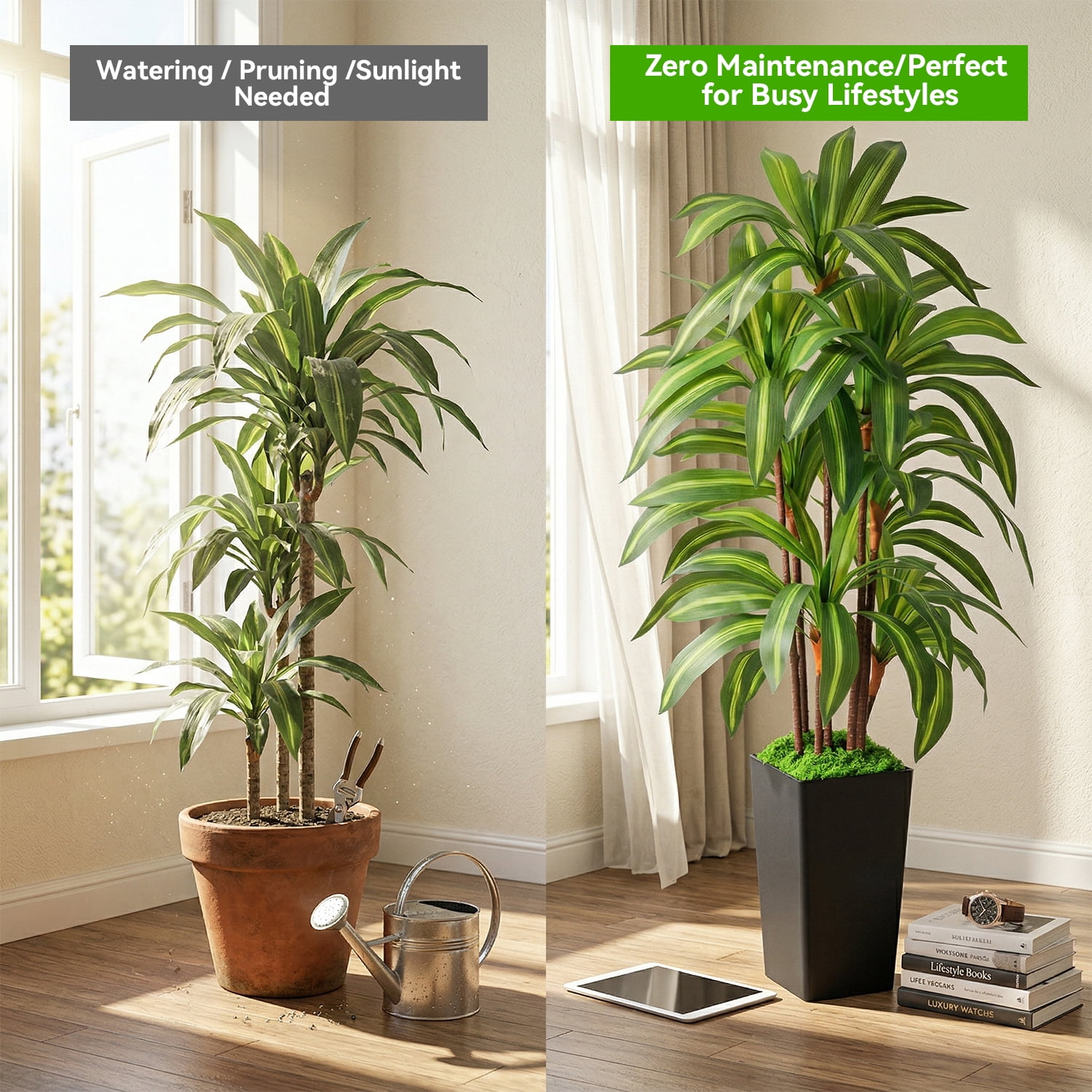 NOVAROOT Artificial Dracaena Tree 5FT, Faux Tree with Black Tall Planter, Fake Tropical Floor Plant, Artificial Silk Tree for Home Office Living Room Decor Indoor