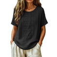thumbnail image 2 of Summer Tops for Women Pleated Cotton Linen Tops Solid Color Shirts Blouses And Tees, 2 of 6