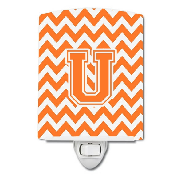 Caroline's Treasures CJ1046-UCNL Letter U Chevron Orange and White Ceramic Night Light, 6x4x3", multicolor