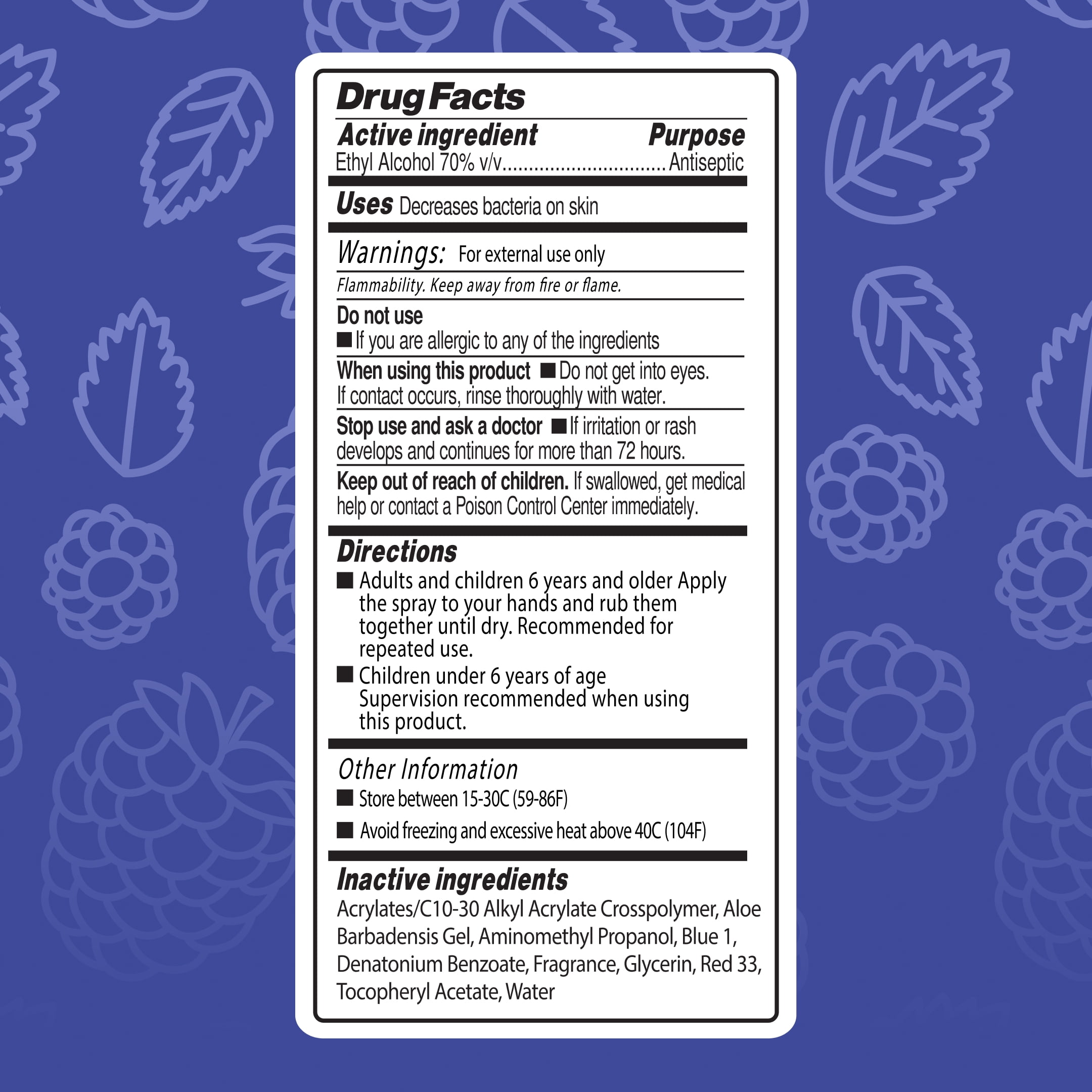 Smart Care Scented Hand Sanitizer Spray, Berry, 1.35 fl oz