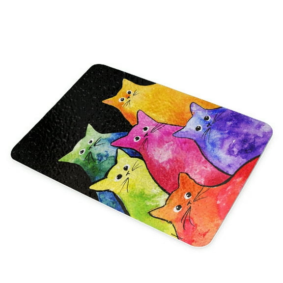 KuzmarK Glass Cutting Board - Colorful Tie-Dyed Kitties Art by Denise Every