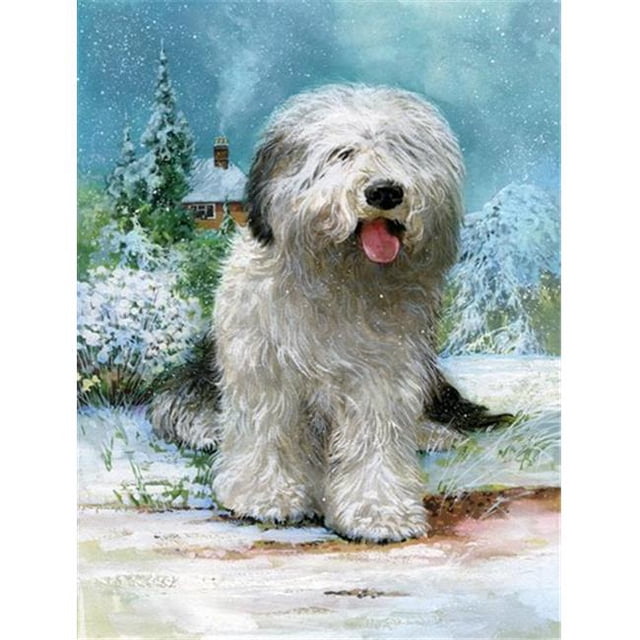 Old English Sheepdog by Don Squires Flag Canvas House Size