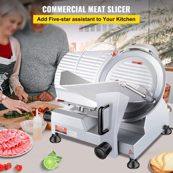 240W 10" Electric Commercial Meat Slicer - 350-400RPM Carbon Steel Blade 0-0.47" Thickness Adjustable for Home & Commercial Use