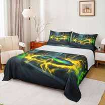 Feelyou Speed Sports Car Full Size Sheets for Kid, Fashion Green Automobile Bed Sheets, Neon Yellow Lightning Sheet Sets, Super Cozy Room Decor, 4-Piece