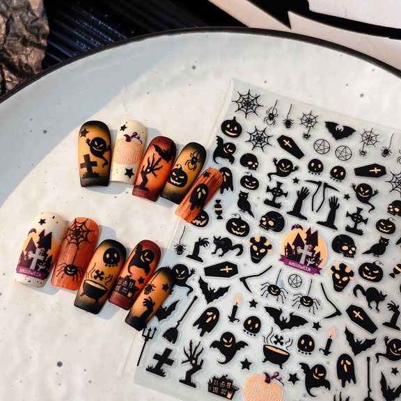 Yoyauz 2PCS Halloween Nail Stickers Self-Adhesive Diy Nail Stickers With Halloween Party Nail Decoration Stickers