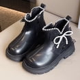 thumbnail image 3 of Babcutegg Girls Fall Short Boots British Style Bow Knot Pearl Chunky Sole Ankle Boots Kids Fashion Everyday Wear Black Size 3 Little Kid, 3 of 10