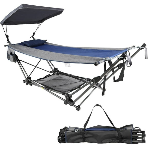 RedSwing Portable Folding Camping Hammock with Stand, Fold Up Hammock with Removable Canopy,Pillow and Storage Net for Adults Outdoor,Backyard,Beach,Garden,Lawn