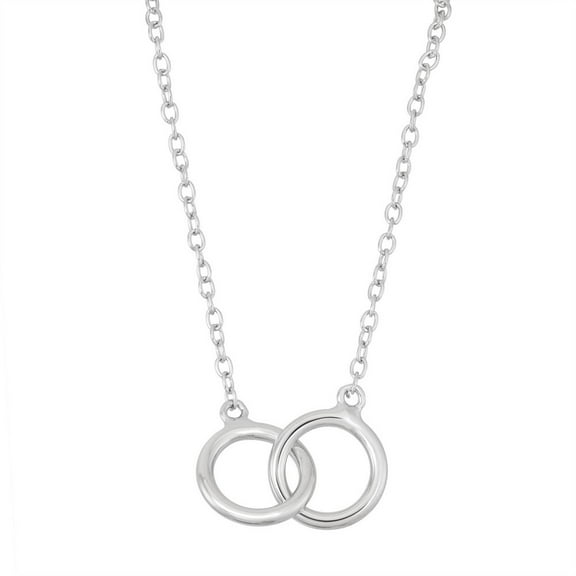 TheJewelryHut Fancy Designer Sterling Silver Double Interlocked Rings Necklace