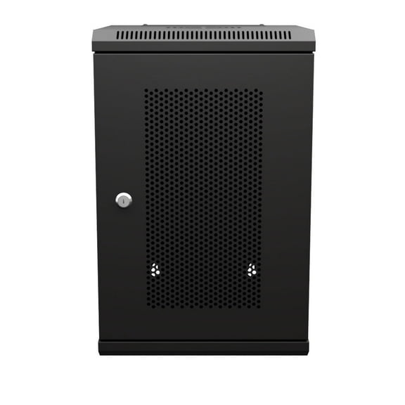 NavePoint 9U 10 Inch Network Server Cabinet, 11.8 inch Deep, Perforated Door, Black, Wall Mountable, 2 x Shelves, 1 x Blank Panel