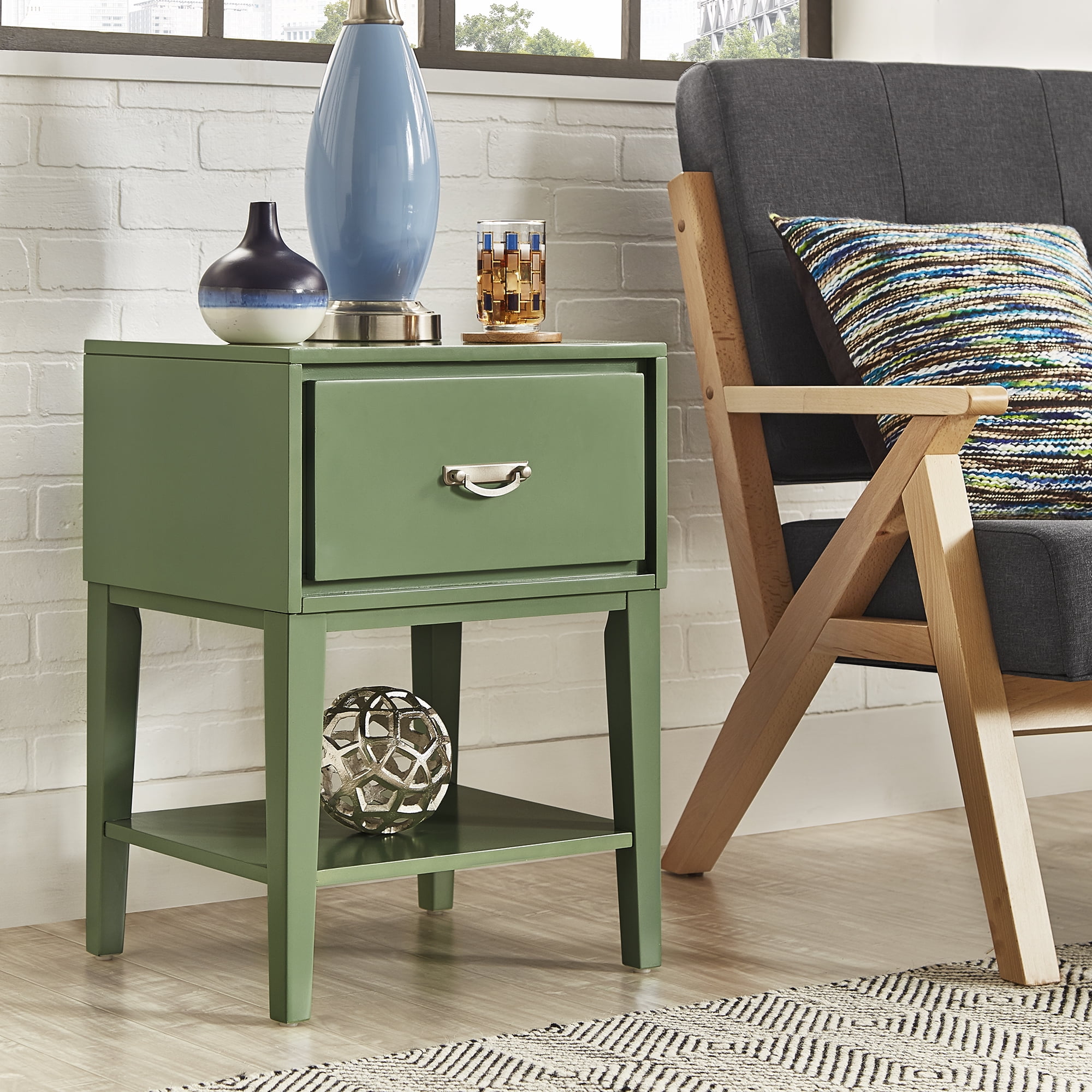 Chelsea Lane Wood End Table with Drawer, Meadow Green