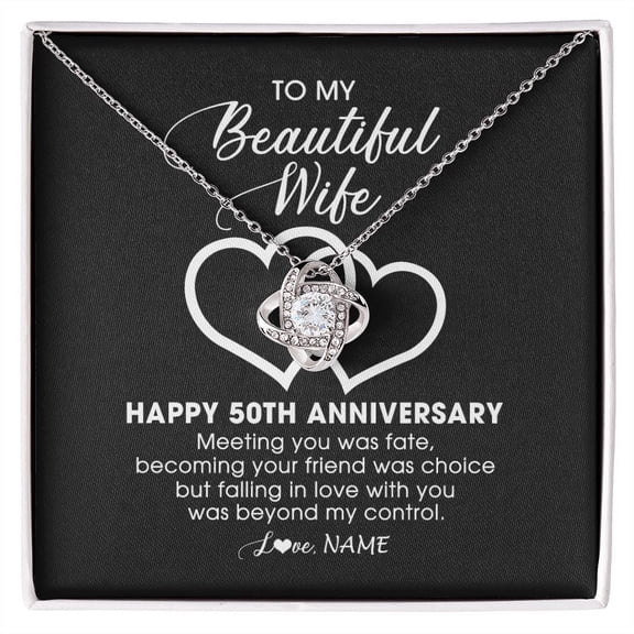 To My Beautiful Wife Necklace 50th Anniversary, White Love Knot Necklace