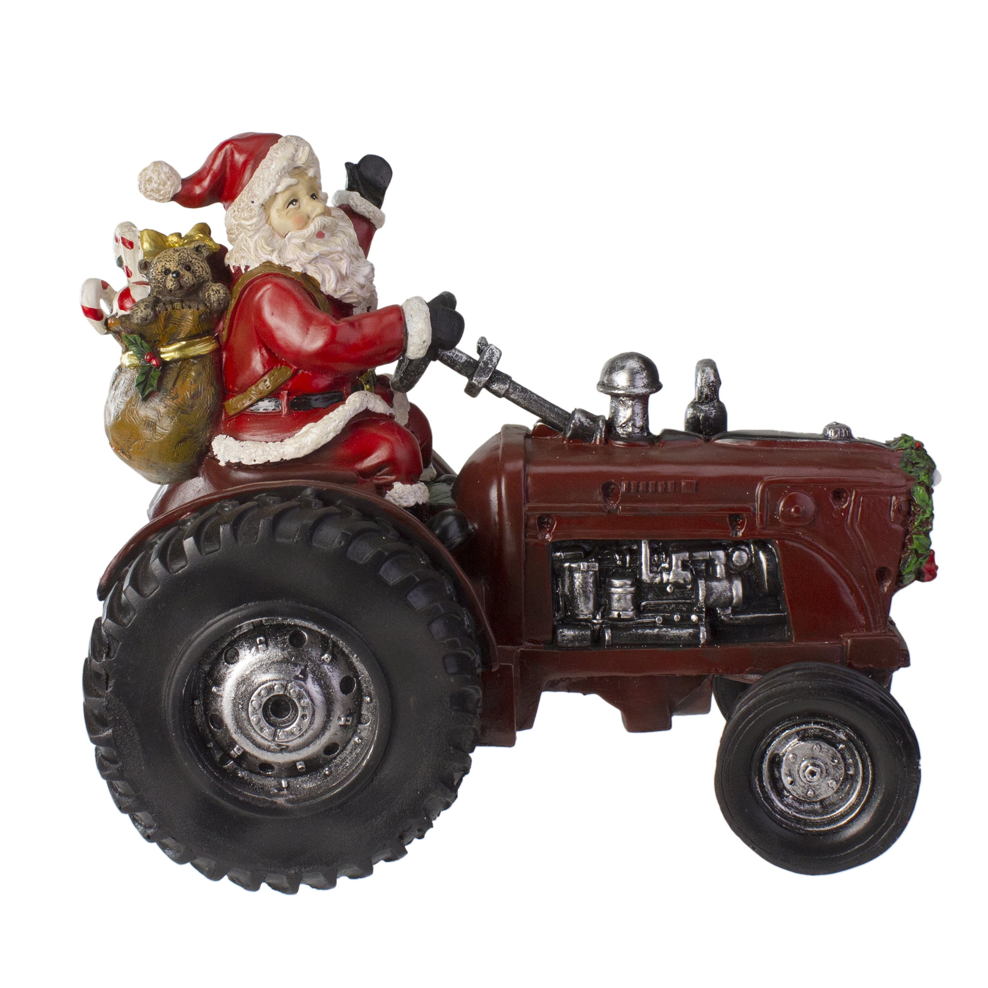 Light Up Christmas Resin Antique Santa on Tractor Figure Moving Tree Decoration 
