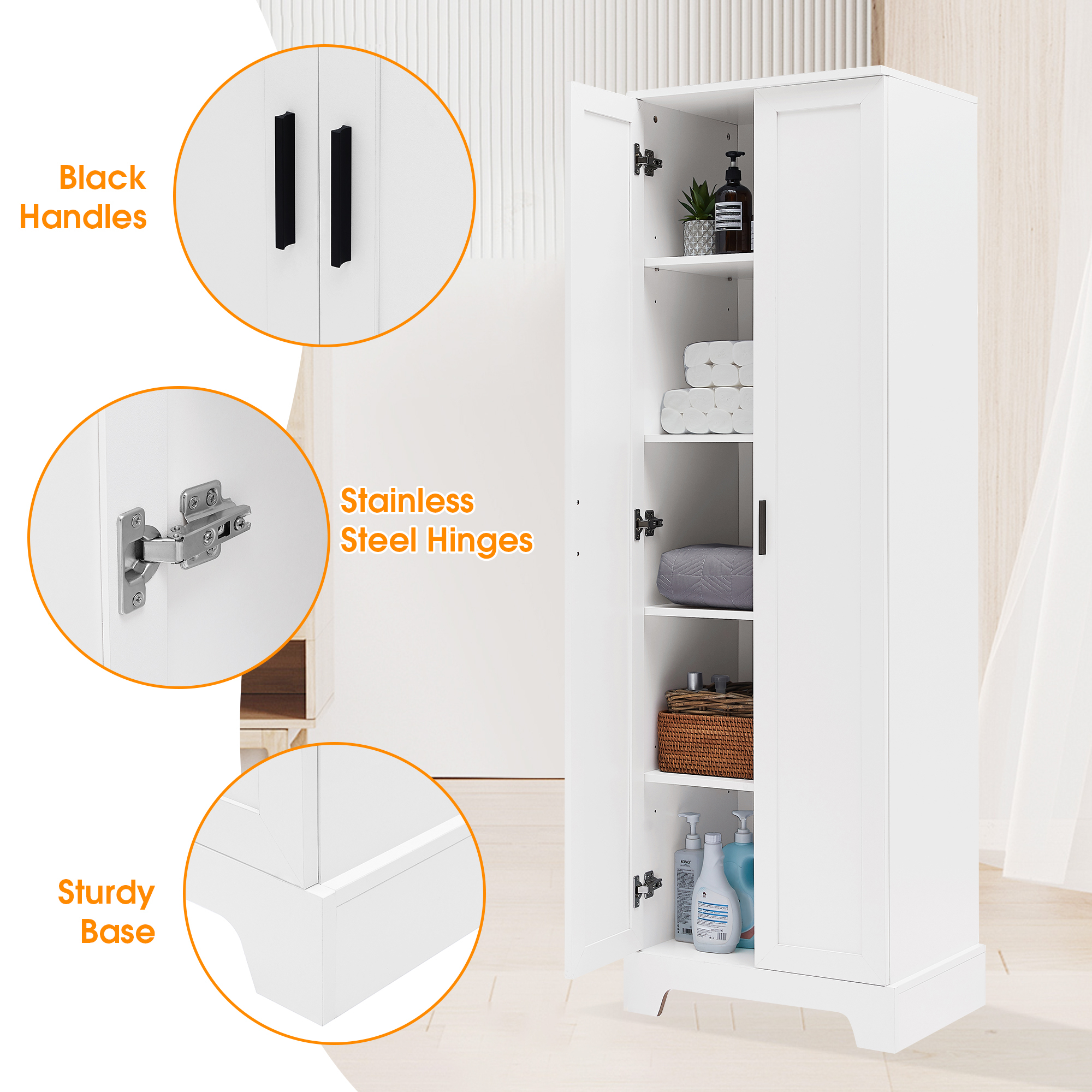 71" Tall Storage Cabinet with Two Doors 5 Layer Adjustable Shelf , MDF Board Floor Cabinet for Dinning Room ,Kitchen,Bathroom, Office