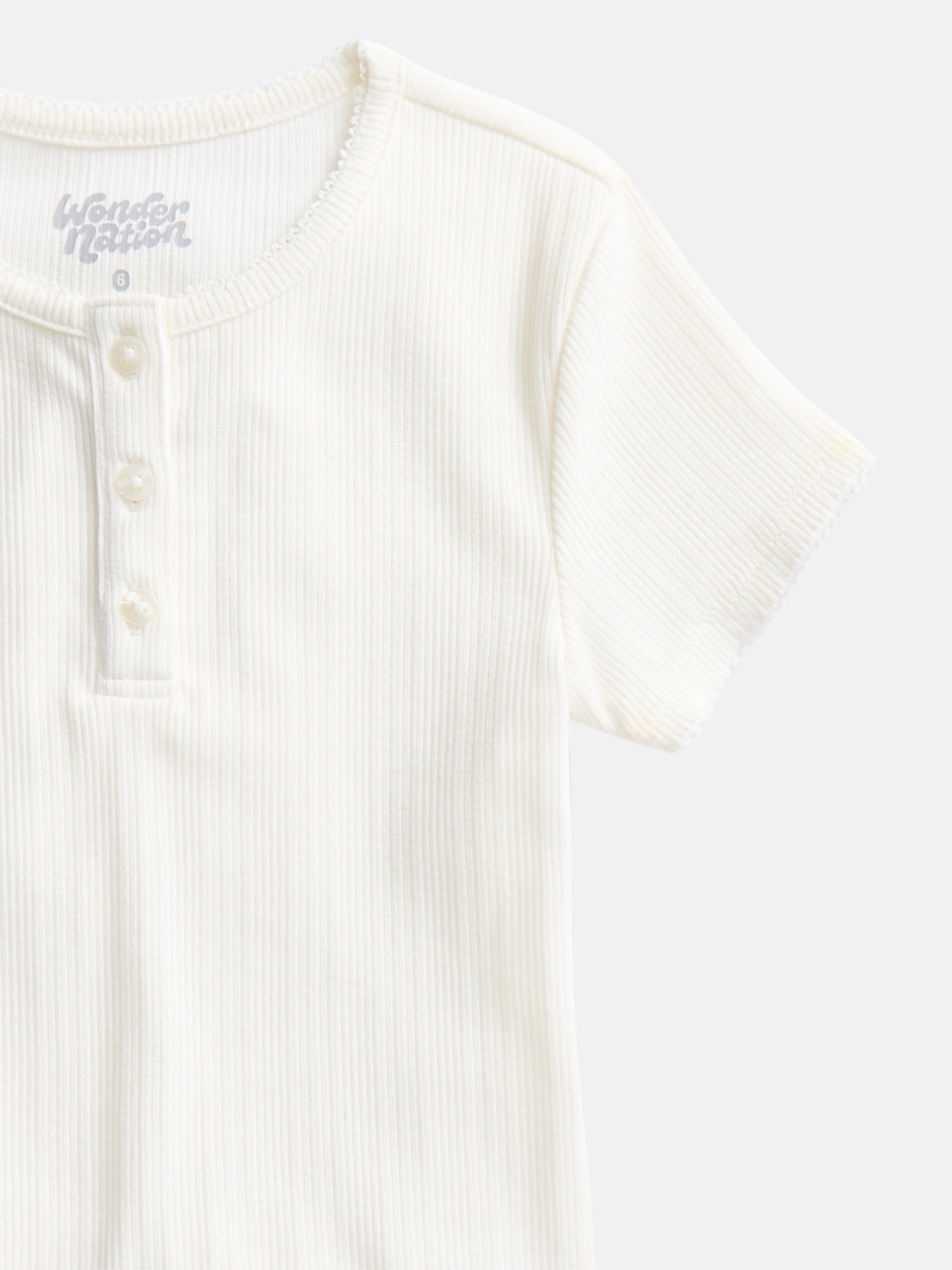 Wonder Nation Girls Baby Henley Tee with Short Sleeves, Sizes 4-10