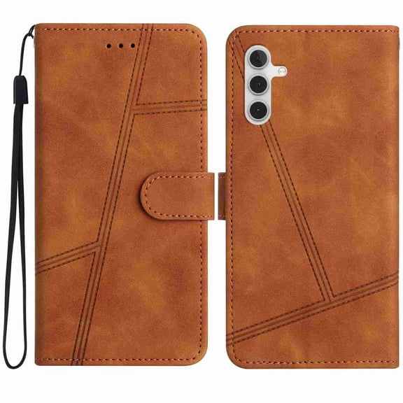 Designed for Samsung Galaxy A17 5G Case, Luxury PU Leather Wallet Phone Case with Card Holder Flip Folio Protective Shockproof Cover [Kickstand Feature] [Wrist Strap] for A17 5G, Brown