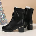thumbnail image 4 of Wensltd Womens Boots Chunky Heel Round Toe Booties Wide Width Fall Winter Dress Shoes Black, 4 of 9