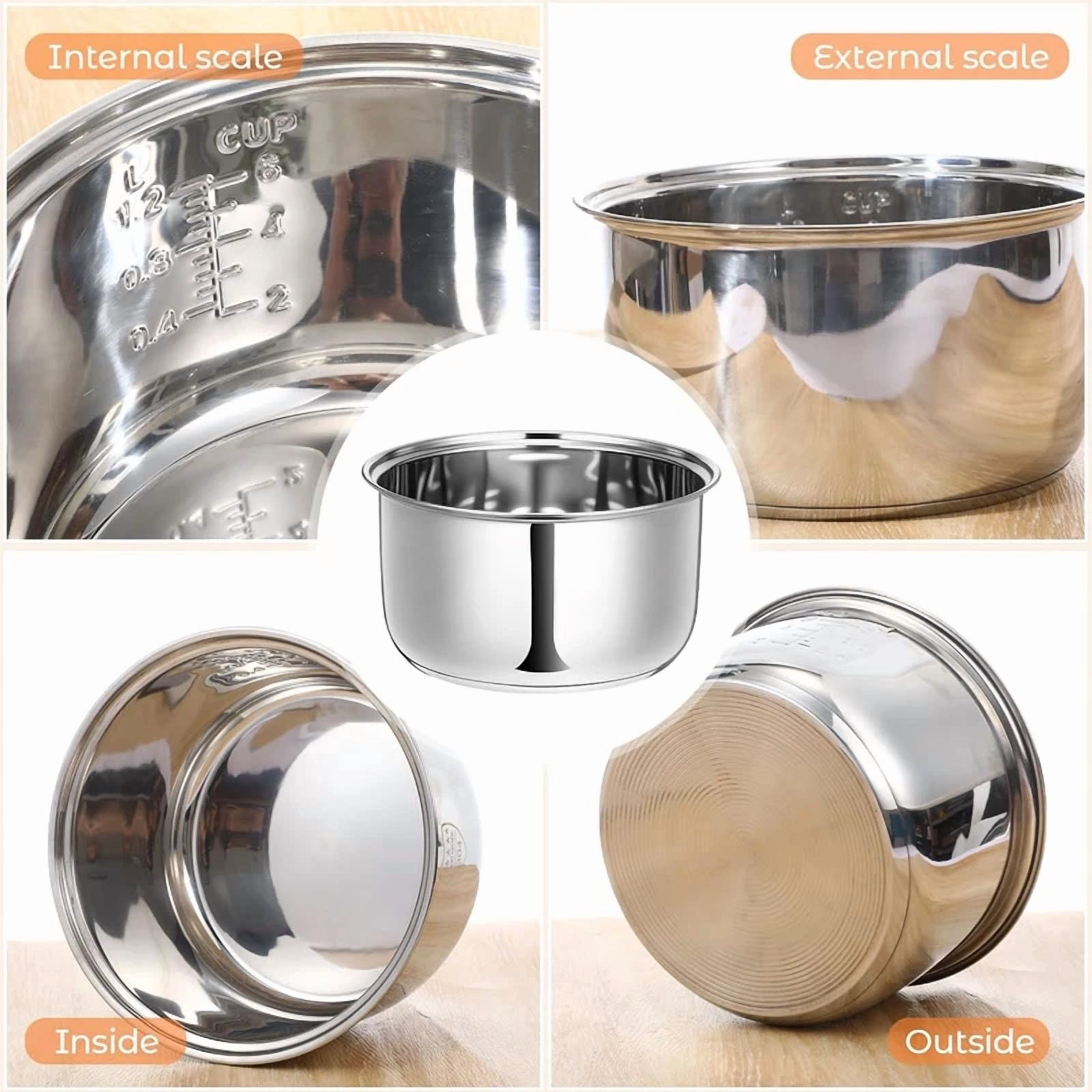 Replacement Rice Cooker 5.5 Cup Inner Pot Only Compatible with Tiger JBV-A10U Inner Pot, 304 Stainless Steel Inner Bowl, Durable Pots for Multi-Cookers, Easy to Clean and Dishwasher Safe
