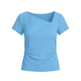 thumbnail image 6 of YUGYXL Women's Summer Asymmetrical Y2K Tops Trendy Ribbed Short Sleeve Fitted Tee Shirts Spring Fashion Clothing Light Blue Top XL, 6 of 6