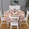 thumbnail image 2 of Beige Christmas Santa Pattern Round Tablecloth 60"x60",Wrinkle Wipeable Table Cloth for Kitchen Dining Room Picnic Patio Party, 2 of 6