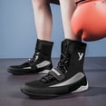 thumbnail image 4 of Sneakers, Professional Boxing & Wrestling Shoes - High-Top Training Shoes with Anti-Slip Grip, Breathable Upper, Tear- - All-Season Gym, Competition, Home Use - for Men & Women - Black/ Gray Athletic, 4 of 9