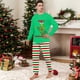 thumbnail image 2 of Moonsky Christmas Family Pajamas Matching Set Christmas Print Long Sleeve Green Tops and Red&Green&White Striped Pants Loungewear Soft Sleepwear#Men M, 2 of 4