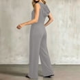 thumbnail image 5 of IUYRTFE Women V Neck Cinched Waist Wide Leg Jumpsuit Solid Color Sleeveless Romper for Summer Party Vacation Wear, 5 of 5