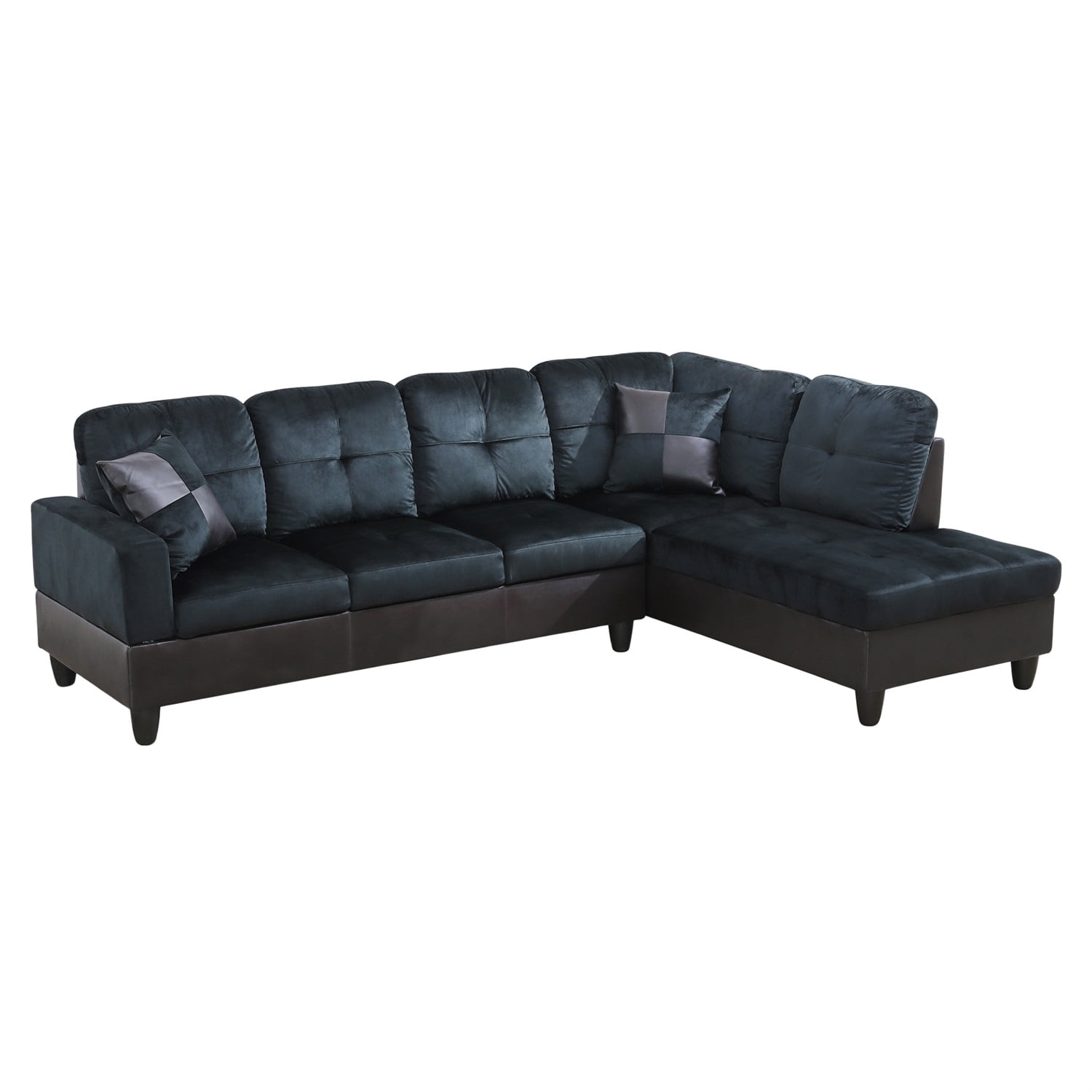 Hommoo Lint and PVC Living Room Furniture Sets, L Shaped Couches and Sofas, Modern Sectional Sofa for Home & Office, Dark Blue and Brown(No Ottomans)