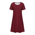 thumbnail image 4 of bnaln Womens Summer Dresses Plus Size Casual Short Sleeve Dress Pleated Round Neck Knee Length Dresses Loose T Shirt Dress A Line Swing Tunic Dresses Ladies Mini Dress Trendy, 4 of 5