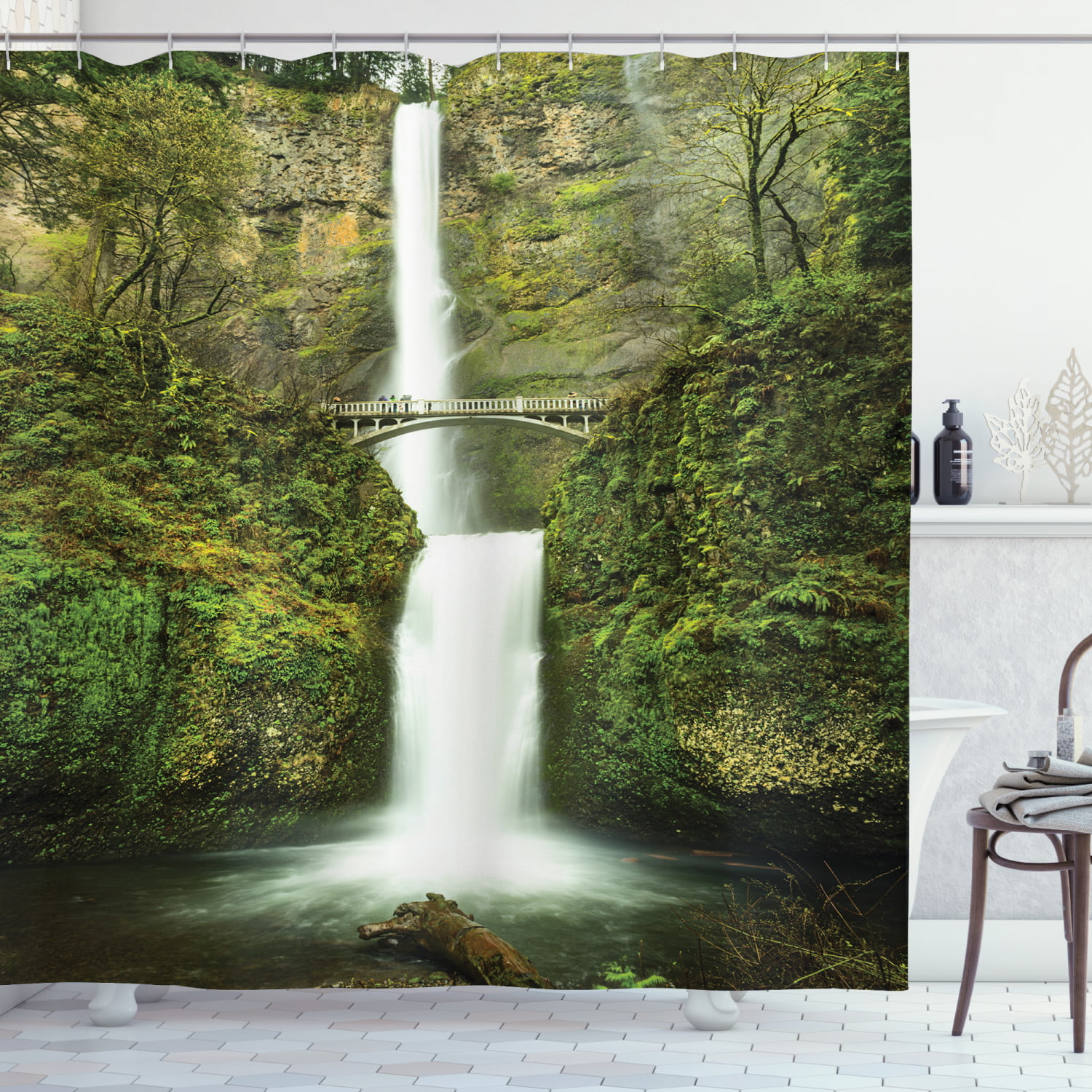 Rainforest Waterfall Bathroom Shower Curtain Waterproof Fabric w/12 Hooks new 