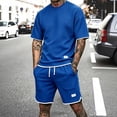 thumbnail image 2 of Hearthz Men's Short Sleeve Tracksuit Waffle Knit Men's Short Sleeve T-Shirt & Shorts Set Workout 2 Piece Fashion Summer Tracksuits Royal Blue XXXL, 2 of 5