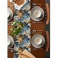 thumbnail image 2 of Navy Blue Brown Table Runner Cotton Linen 72 Inch Holiday Dresser Scarves, Tropical Palm Leaves Retro Tablerunner for Kitchen Coffee Dining Bedroom Home Living Room Dinner Scarf Décor 13''x72'', 2 of 9