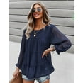 thumbnail image 2 of Round Neck Clip Dot Tiered Ruffle Long Sleeve Flowy Blouse for Women, 2 of 3