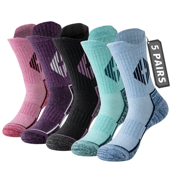 5 Pairs Merino Wool Hiking Socks Warm Thermal Winter Cozy Cushioned Moisture Wicking Socks for Women & Men