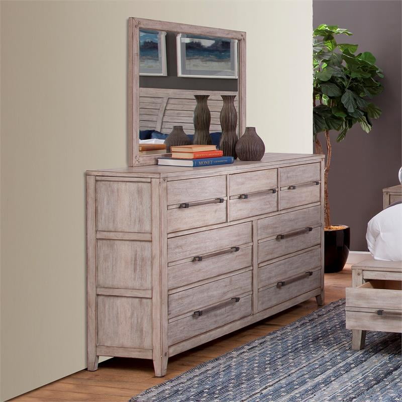 Aurora Whitewashed Dresser and Mirror