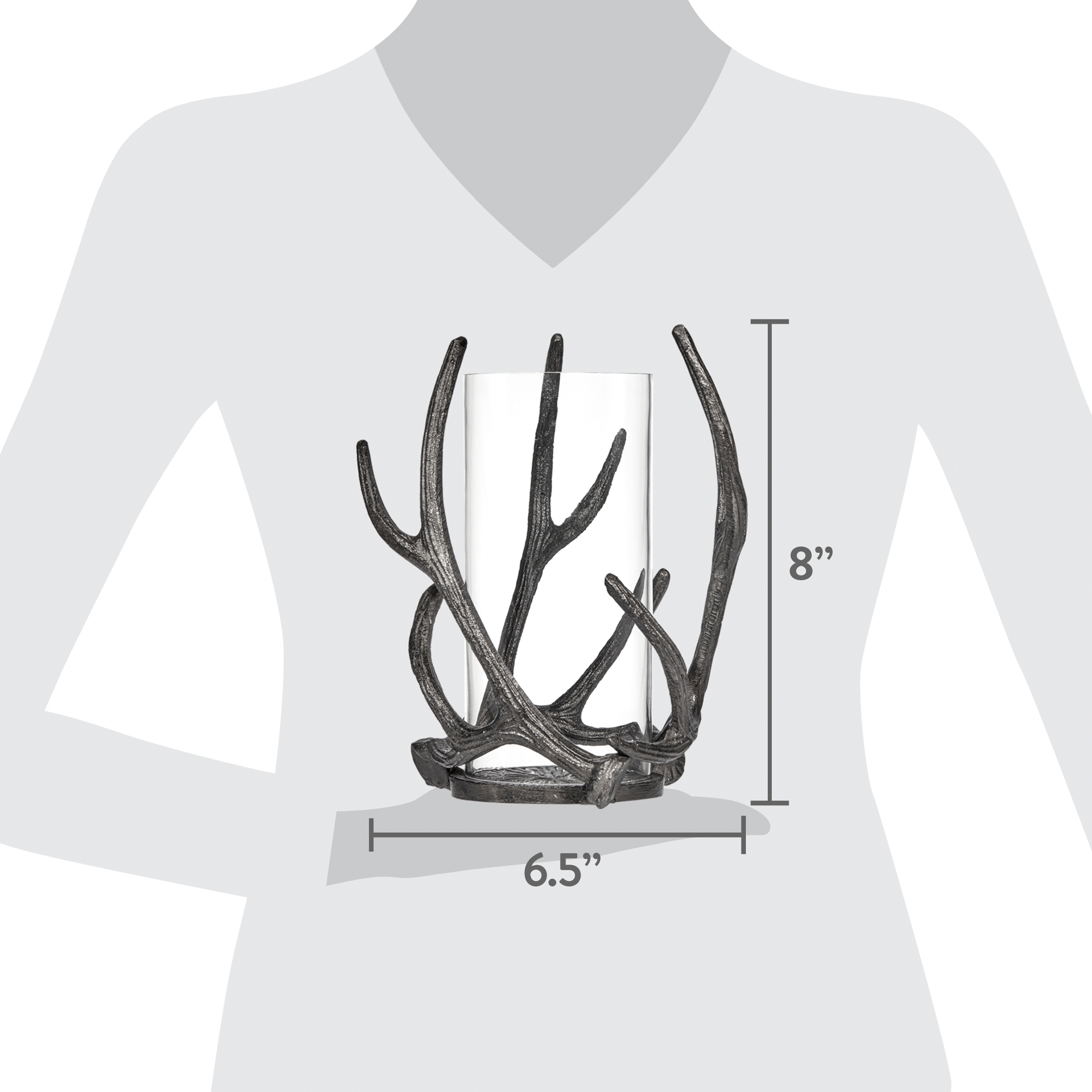 Mainstays Decorative Metal Rustic Antler Hurricane Pillar Candleholder, Black