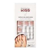 KISS Special Design Limited Edition Toenails Ready-to-Wear Gel - 'Carpool Lane' French Tips Style for Toes with Prep Pad, Mini File, Cuticle Stick, & 24 Fake Toe Nails