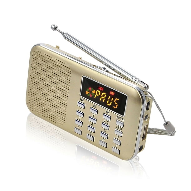 Radio Portátil, (Oro)FM AM Radio Baterías y Red, MP3, Altavoz, Soporte Tarjeta TF/USB, Antorcha, Adecuada para Supervivencia, Baño, Viajes y Exteriores, Regalo de Navidad oso de fresa Electrónica