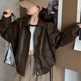 thumbnail image 5 of larppty Boys Girls Leather Jacket Teen Lapel Collar Zip up Biker Coats Trendy Oversized Lightweight Outerwear Tops for Kids (Coffee,15+ Years), 5 of 6