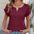 thumbnail image 5 of Endives Women Short Sleeve T Shirts Casual Blouses V Neck Bohemian Staly Tops Spring Summer Trendy Wine, 5 of 7