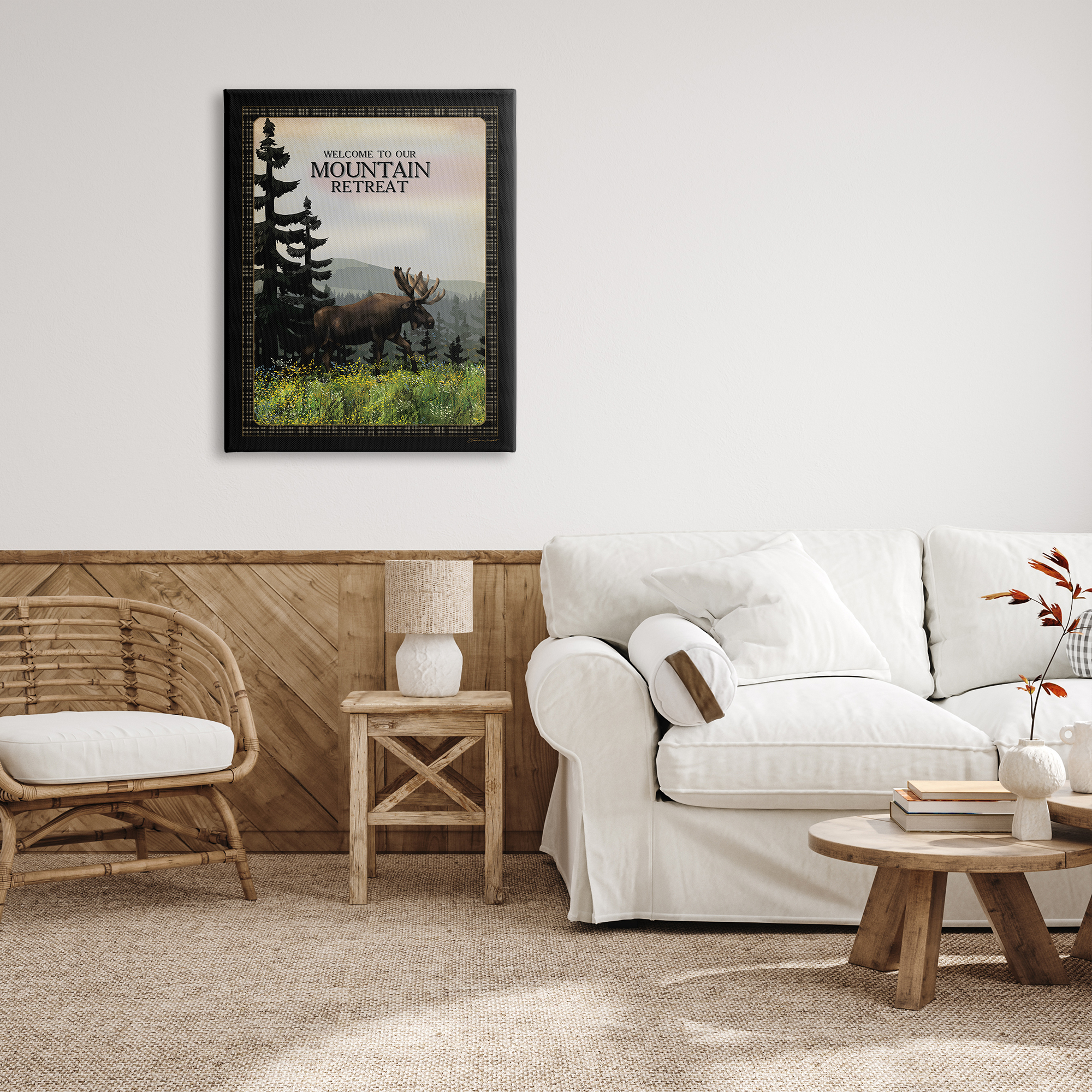 Stupell Industries Welcome Mountain Retreat Quote Moose Wildlife Tree Forest, 30 x 40, Design by Stephanie Workman Marrott