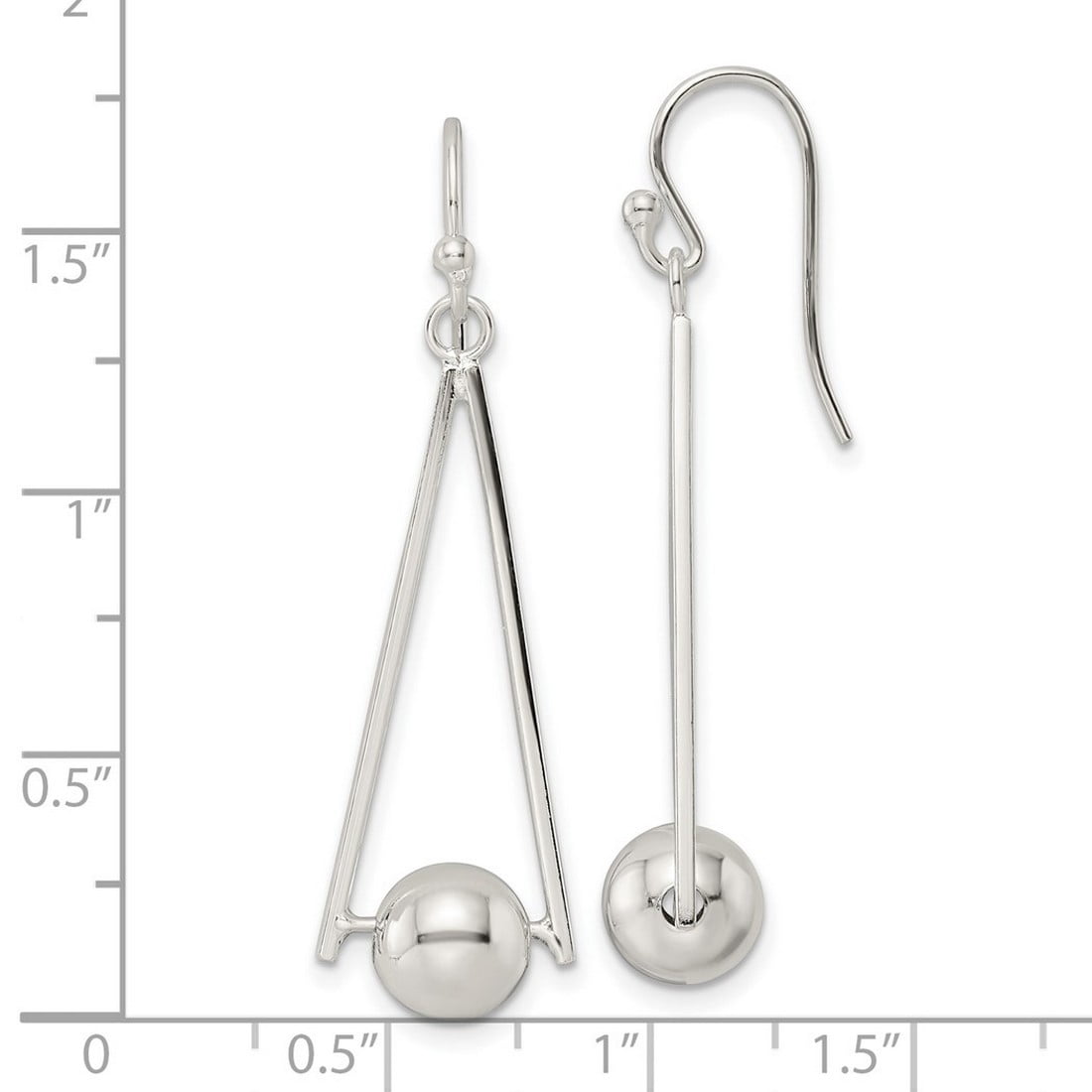 925 Sterling Silver Polished Triangle and Ball Dangle Shepherd Hook Earrings 44.6x12.9mm Wide Ball Earring for Women