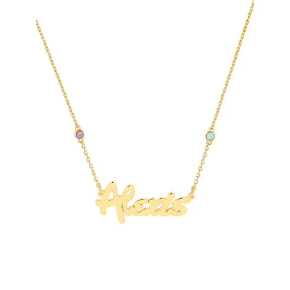 Personalized Planet Sterling Silver Bold Script Name and Birthstone Necklace ,Women's