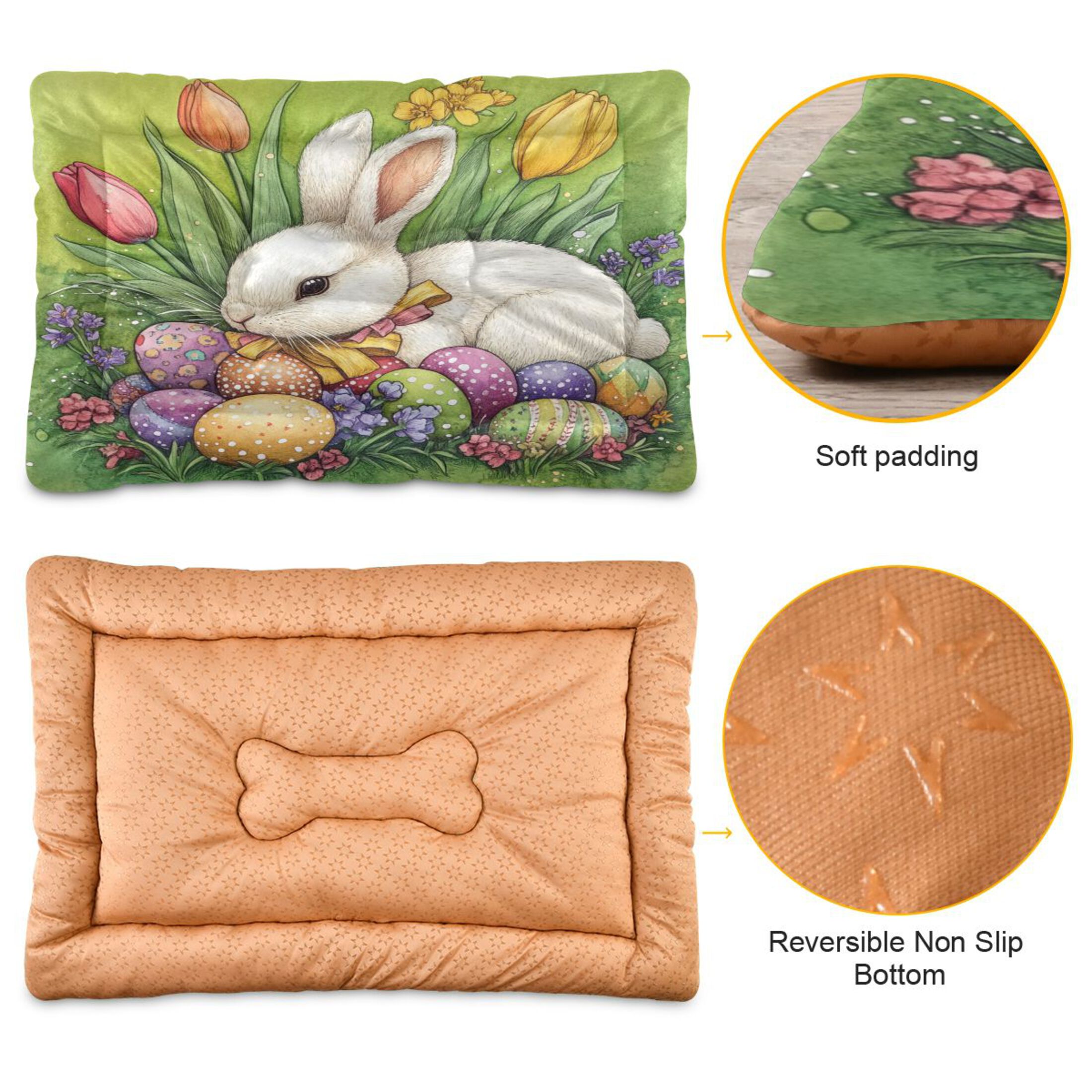 Qxltty Easter White Bunny Ped Pad Wear-resistant and Hard to Bite Through Sleeping Pad for Small Medium Large Dogs Winter Pet Bed 36×24in